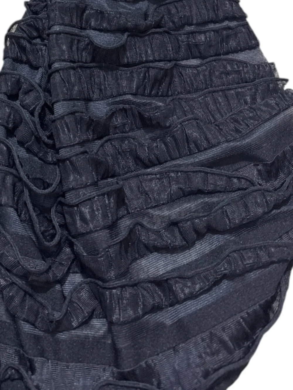 CHRISTOPHER & BANKS Textured Ruffle Scarf 11” x 72” Black EUC